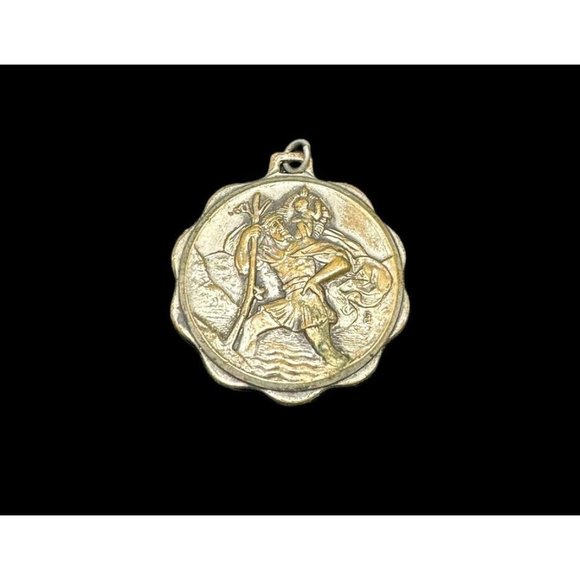Vintage Saint Christopher Brass Religious Medal Floral Round Shield Germany - Picture 4 of 6